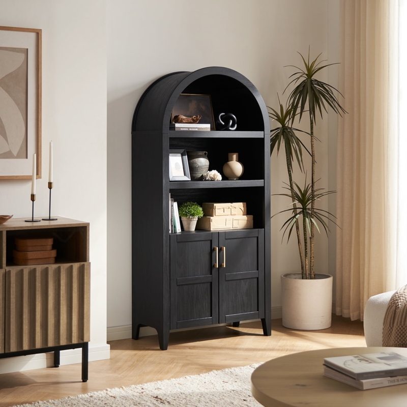 Modern Black Arched 5-Tier Cabinet Bookcase
