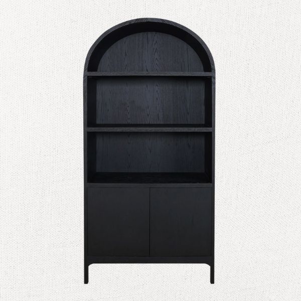 Modern Black Arched Wooden Cabinet with Shelves