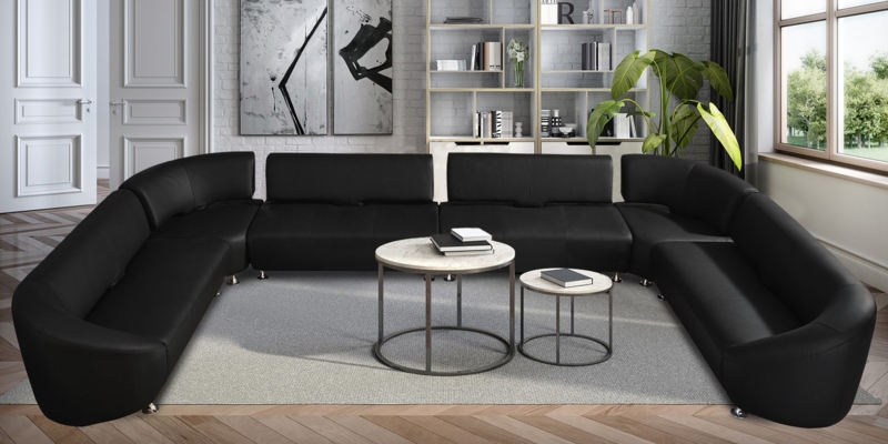 Modern Black C-Shaped Leather Sofa Set