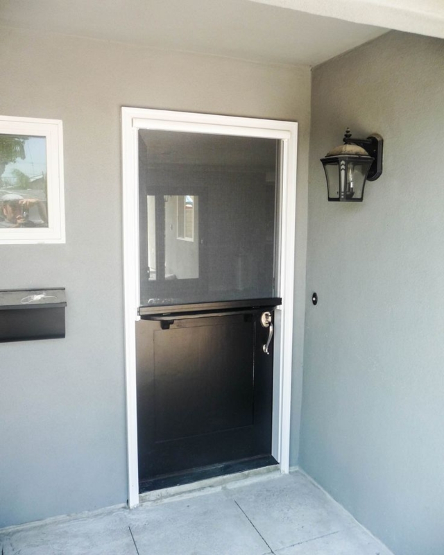 Modern Black Dutch Screen Door with White Trim