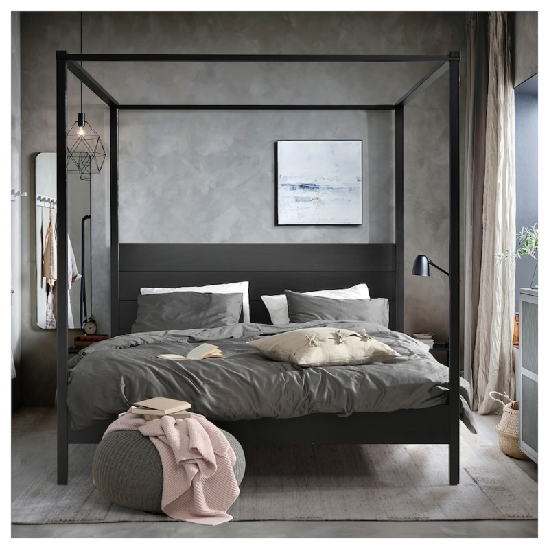 Modern Black Four-Poster King Bed Frame