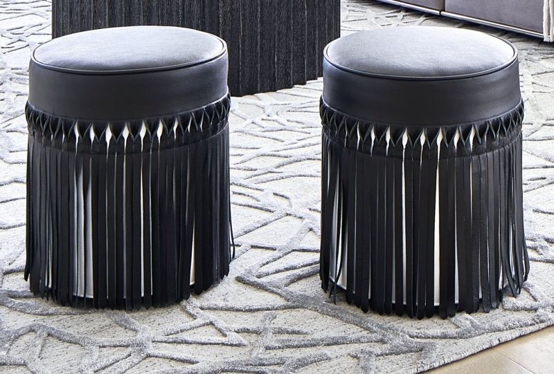 Modern Black Fringe Ottoman Accent Stools