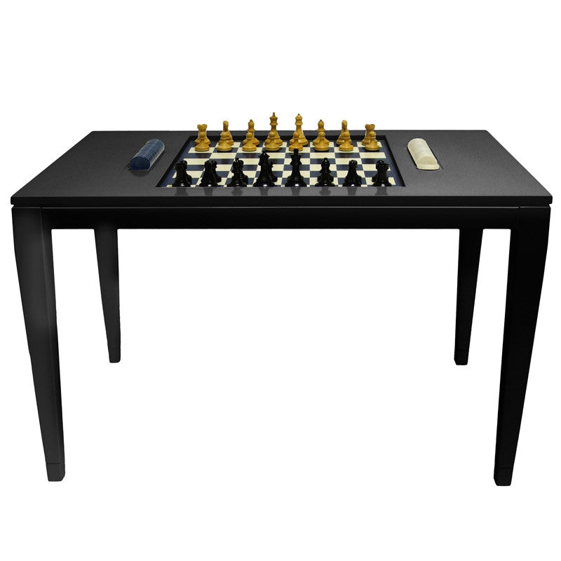 Modern Black Lacquer Chess and Checkers Table