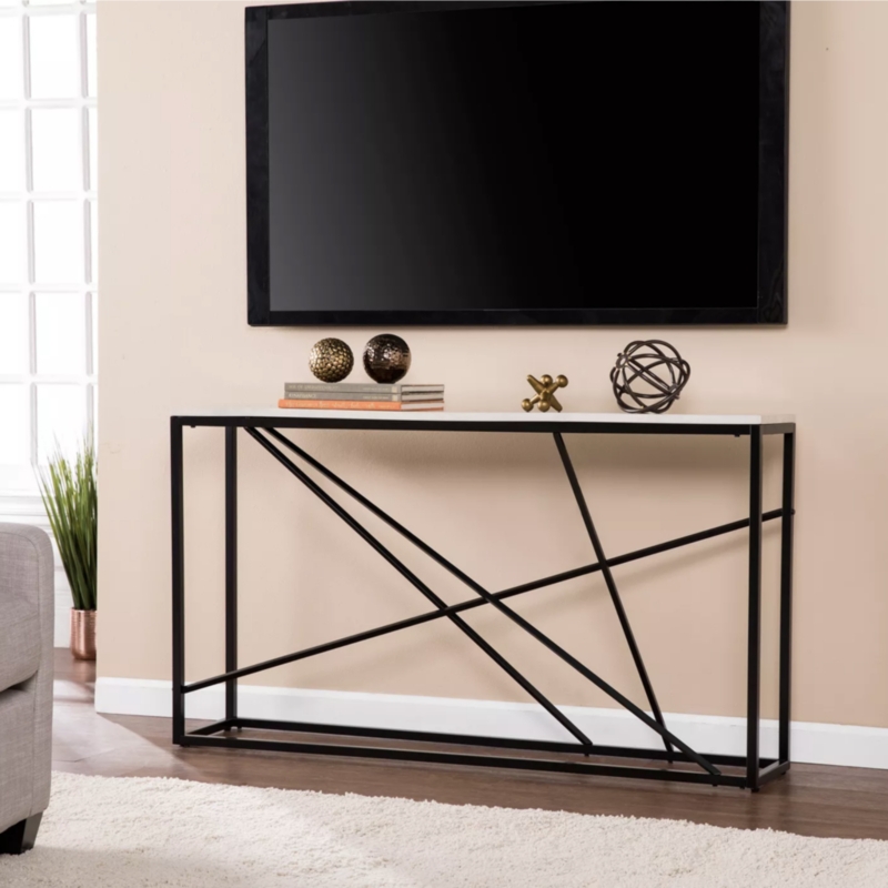 Modern Black Metal Frame Console Table Under TV