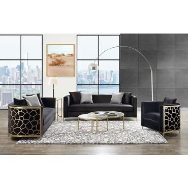 Modern Black Sofa Set with Gold Geometric Accents