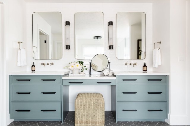 Modern Blue Double Vanity Makeup Bathroom