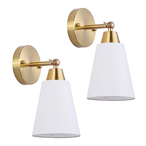 Modern Brass Wall Sconces with White Shades
