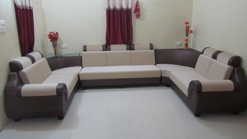 Modern Brown and Beige L-Shaped Sofa Set