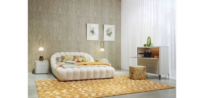 Modern Bubble Bed with Textured Accent Wall