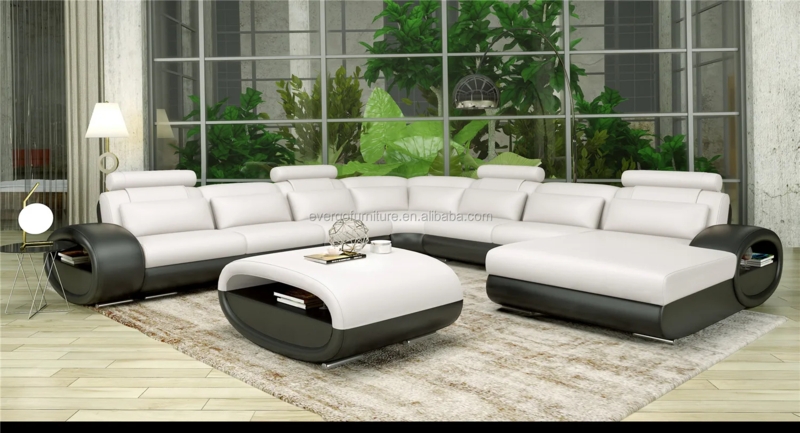 Modern C Shape Leather Sectional Sofa with Coffee Table