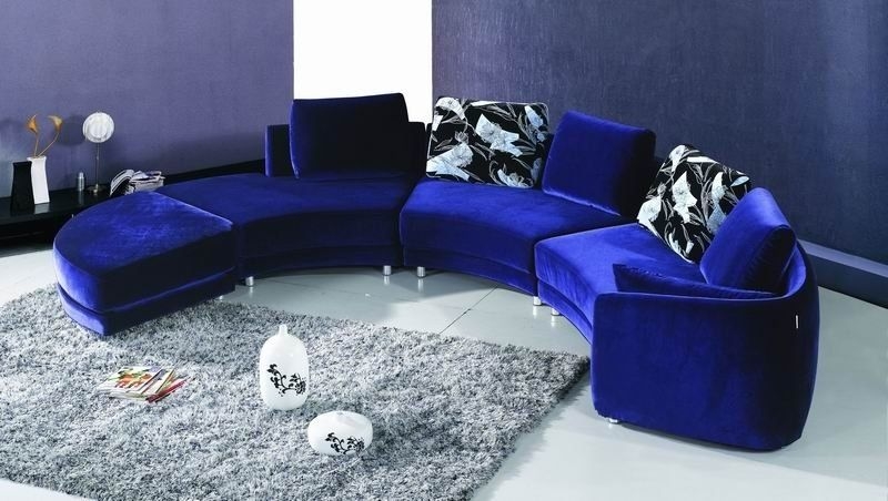 Modern C Shaped Velvet Blue Sofa Design
