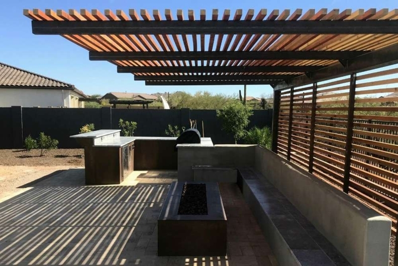 Modern Cantilever Pergola with Outdoor Kitchen