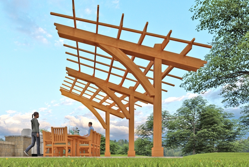 Modern Cantilevered Redwood Pergola Design