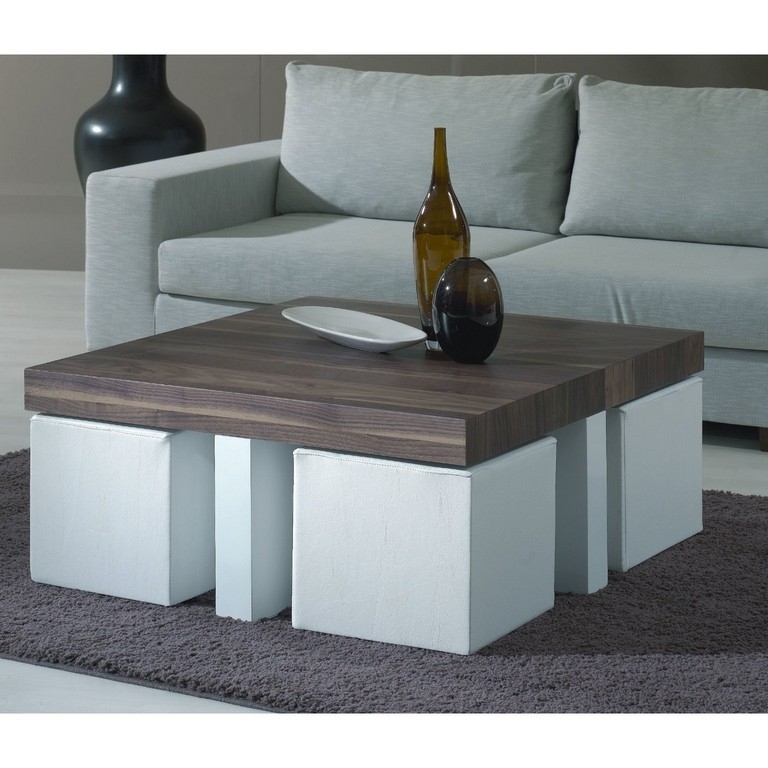 Modern Coffee Table with White Nesting Stools