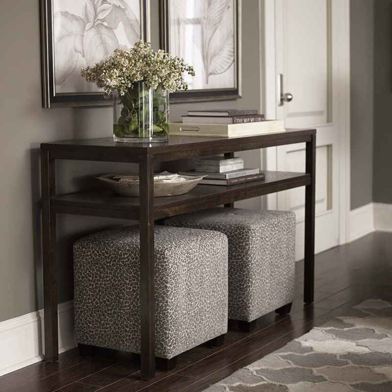 Modern Console Table with Patterned Ottomans