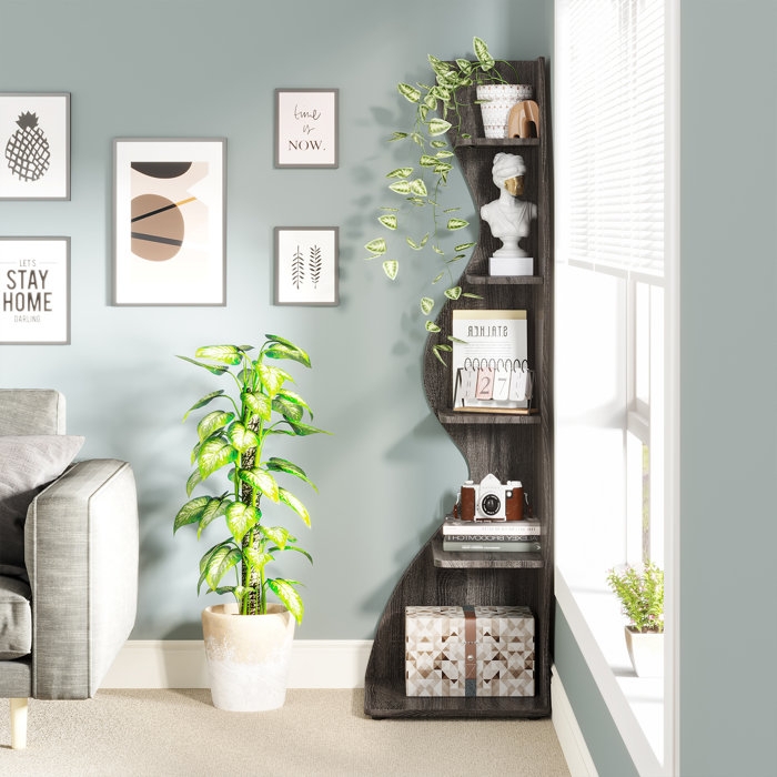Modern Corner Bookcase with Decorative Accents