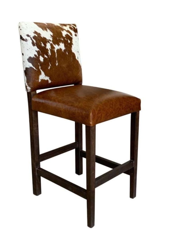 Modern Cowhide Leather Bar Stool with Backrest