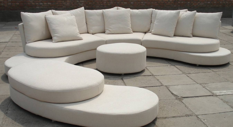 Modern Cream C Shaped Sofa with Ottoman