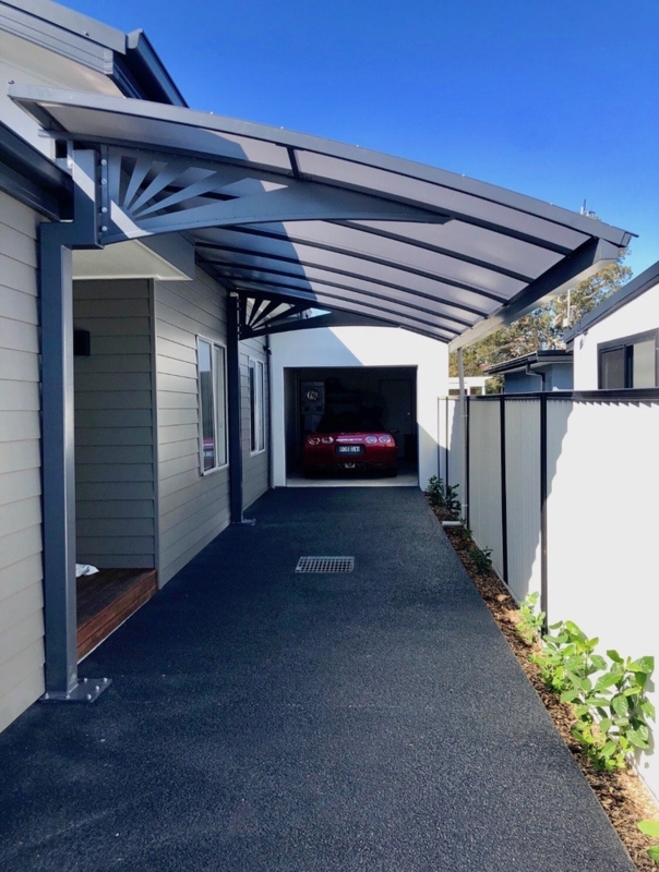 Modern Curved Carport Design with Durable Roofing
