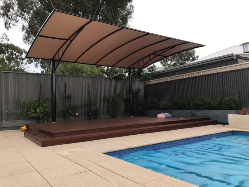 Modern Curved Pergola with Poolside Deck in Adelaide