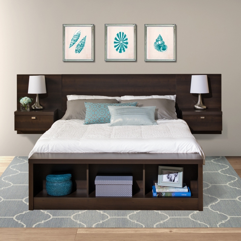 Modern Dark Wood Bed with Built-In Storage and Nightstands