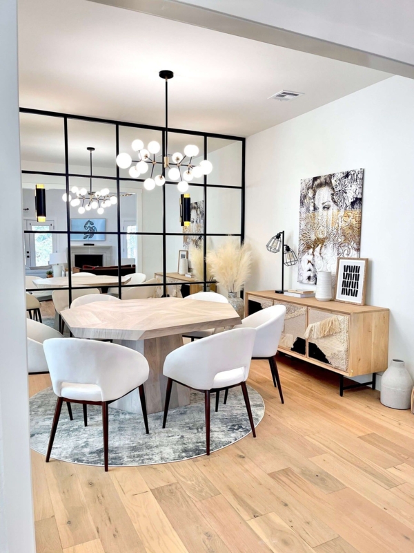 Modern Dining Room with Industrial Mirrored Wall