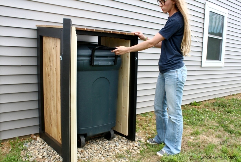 Modern DIY Wooden Outdoor Trash Can Enclosure
