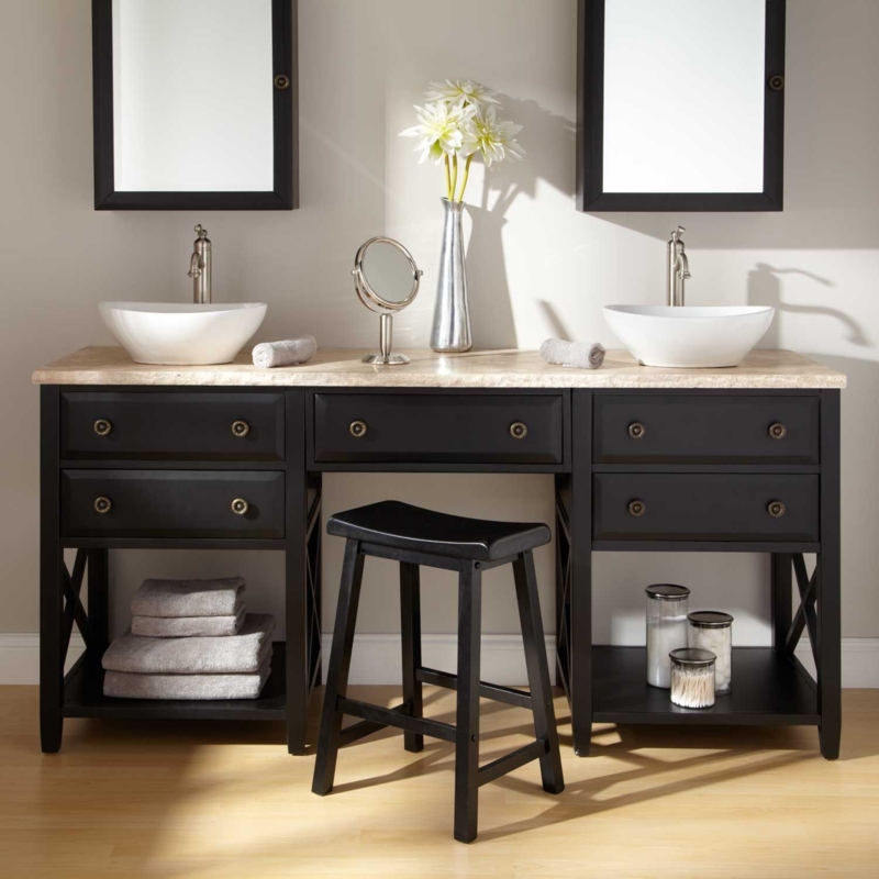 Modern Double Sink Bathroom Vanity with Makeup Station