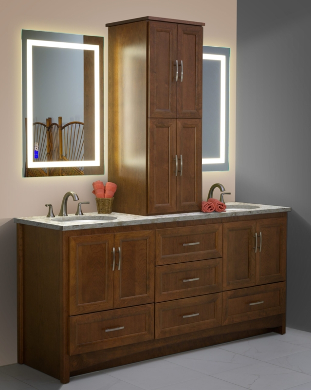 Modern Double Vanity with Centered Storage Tower