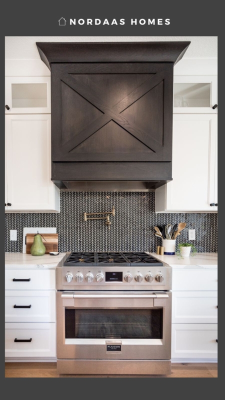 Modern Farmhouse Dark Wood Range Hood Design