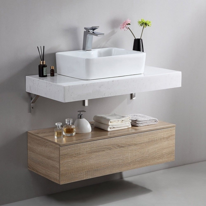 Modern Floating Bathroom Vanity with White Sink