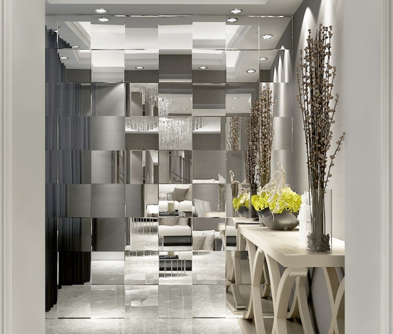 Modern Geometric Mirrored Wall Design for Interiors