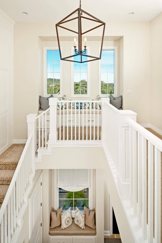 Modern Geometric Pendant Light in Bright Stairwell