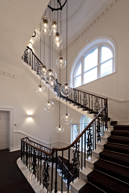 Modern Glass Orb Chandelier for Stairwell Lighting