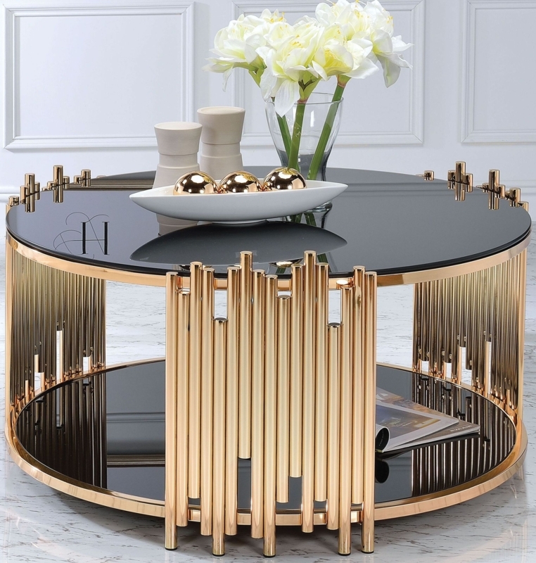 Modern Gold and Black Glass Round Coffee Table