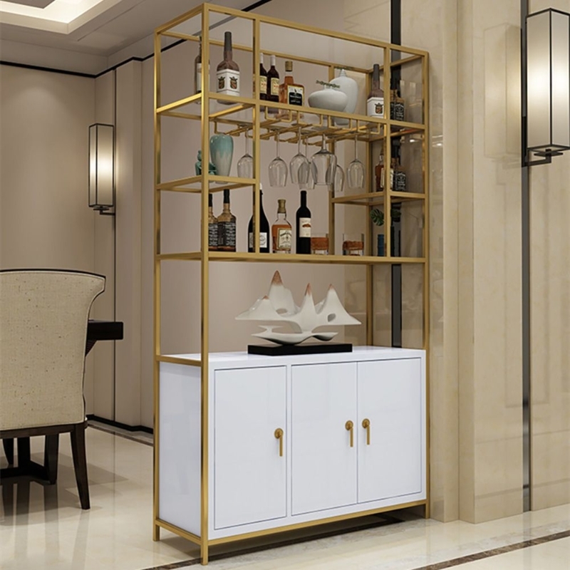 Modern Gold Frame Bar Cabinet with Glass Holders