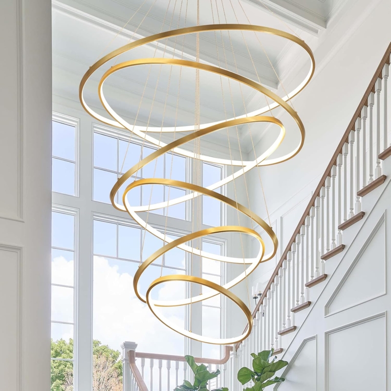 Modern Gold LED Spiral Chandelier for Staircase