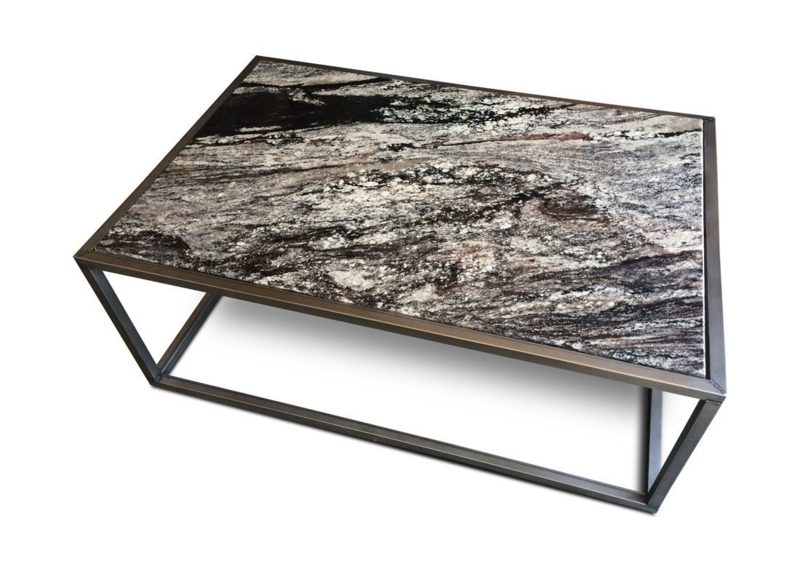 Modern Granite Coffee Table with Metal Frame