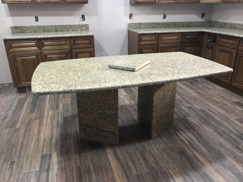 Modern Granite Kitchen Table with Wooden Cabinets