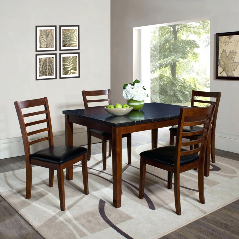 Modern Granite Top Dining Table with Wooden Chairs
