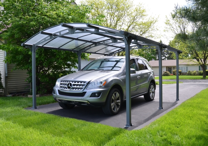 Modern Gray Carport Pergola with Clear Roof