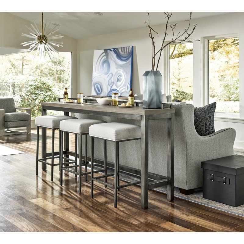 Modern Gray Console Table with Upholstered Stools