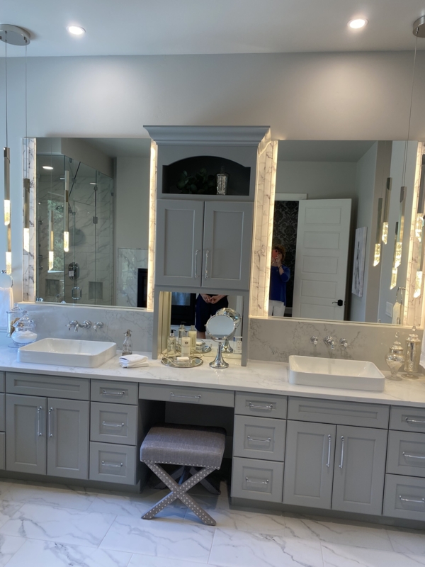 Modern Gray Double Vanity Bathroom with Marble