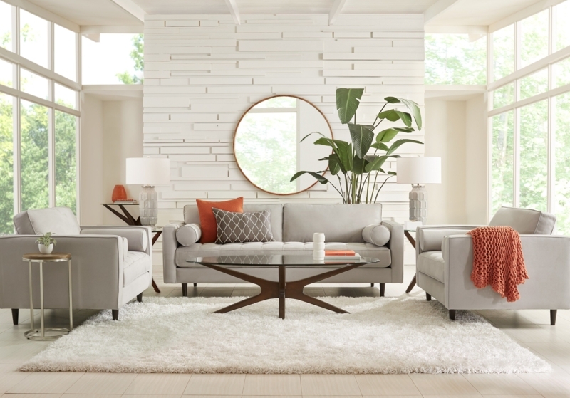 Modern Gray Living Room with Accent Orange Details