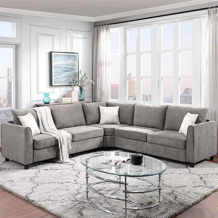 Modern Gray Sectional Sofa in Bright Living Room