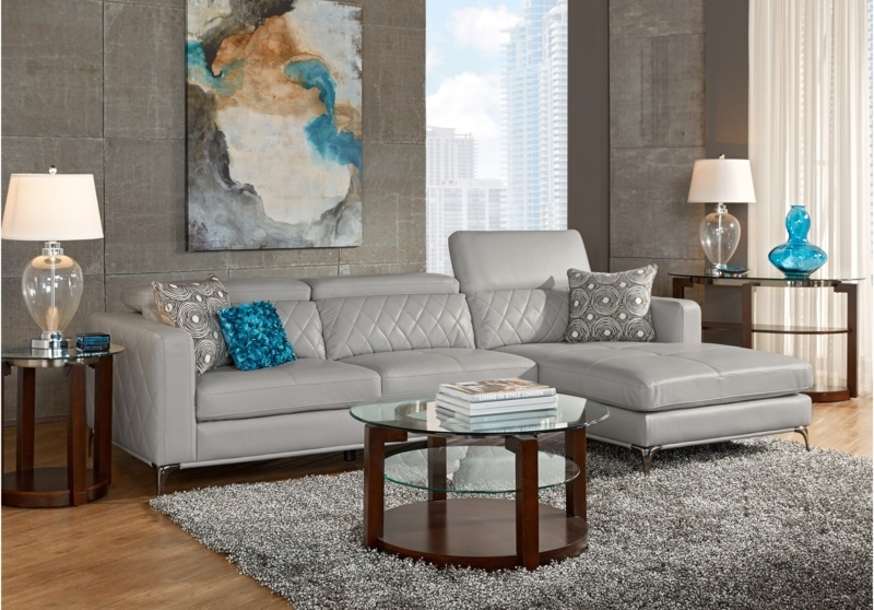 Modern Gray Sofia Vergara Sofa with Glass Coffee Table