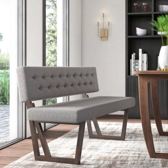 Modern Gray Upholstered Dining Bench with Backrest