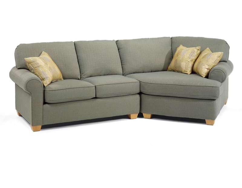 Modern Green Angled Sectional Sofa with Yellow Pillows