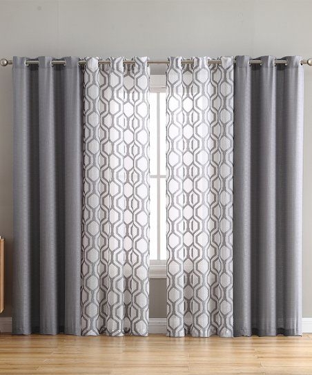 Modern Grey Geometric Pattern Curtain Panels