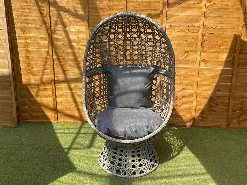 Modern Grey Rattan Swivel Cocoon Egg Chair